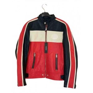 Diesel Black Leather Jacket with Red / White Accent